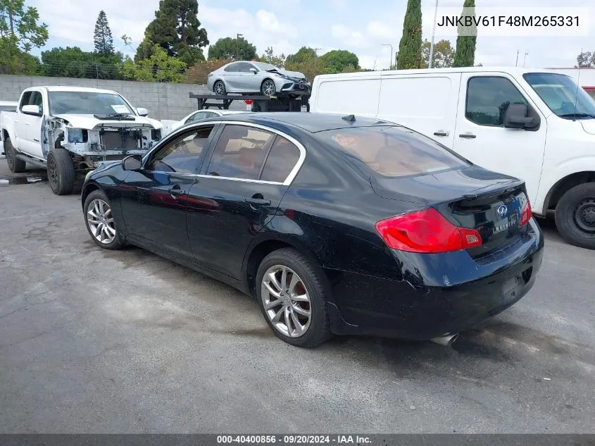 2008 Infiniti G35X VIN: JNKBV61F48M265331 Lot: 40400856