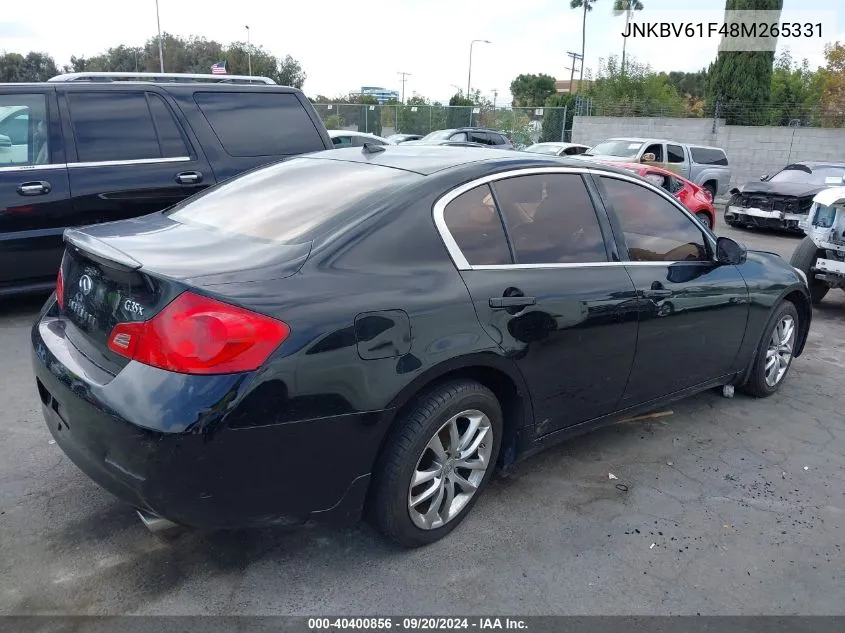 2008 Infiniti G35X VIN: JNKBV61F48M265331 Lot: 40400856