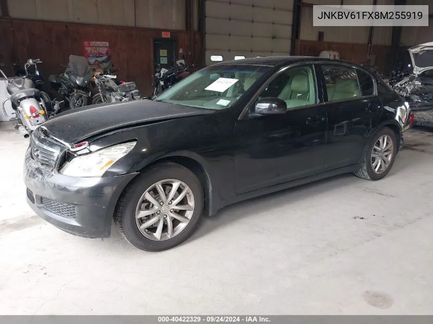 2008 Infiniti G35X VIN: JNKBV61FX8M255919 Lot: 40422329