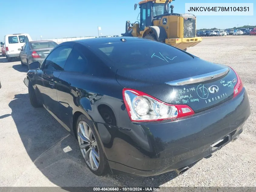 2008 Infiniti G37 Journey VIN: JNKCV64E78M104351 Lot: 40436640