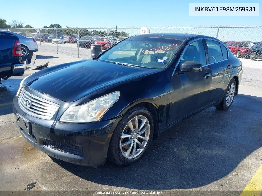 2008 Infiniti G35X VIN: JNKBV61F98M259931 Lot: 40471558