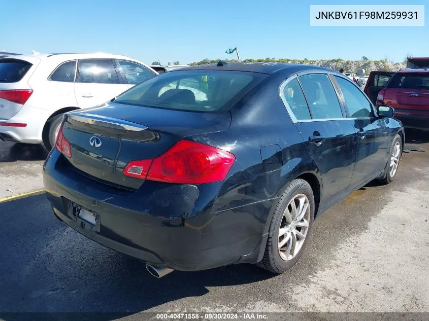 2008 Infiniti G35X VIN: JNKBV61F98M259931 Lot: 40471558