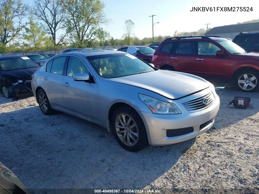 2008 Infiniti G35X VIN: JNKBV61FX8M275524 Lot: 40498367