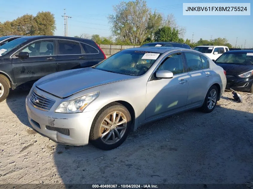 2008 Infiniti G35X VIN: JNKBV61FX8M275524 Lot: 40498367