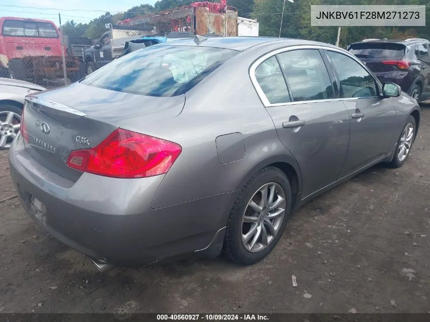 2008 Infiniti G35X VIN: JNKBV61F28M271273 Lot: 40560927