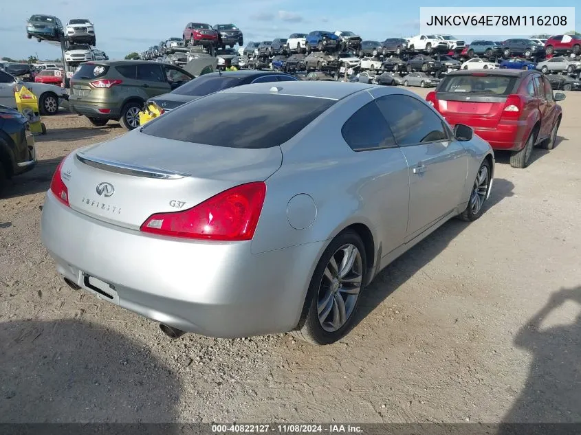 2008 Infiniti G37 VIN: JNKCV64E78M116208 Lot: 40822127