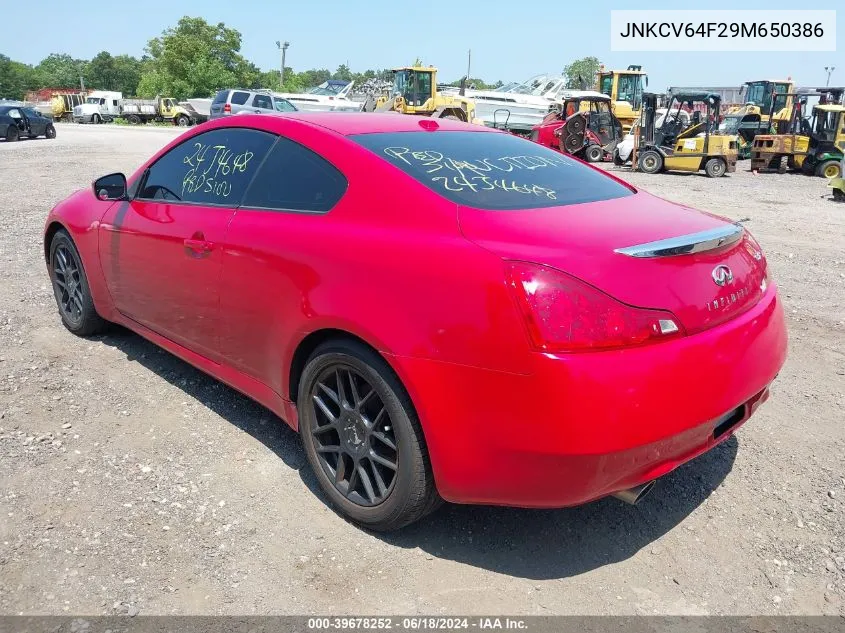 2009 Infiniti G37X VIN: JNKCV64F29M650386 Lot: 39678252