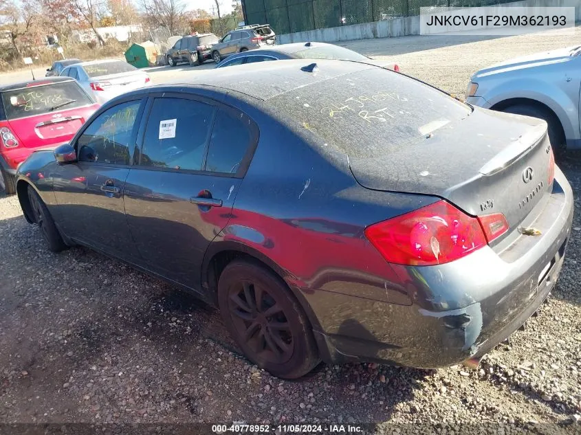 2009 Infiniti G37X VIN: JNKCV61F29M362193 Lot: 40778952