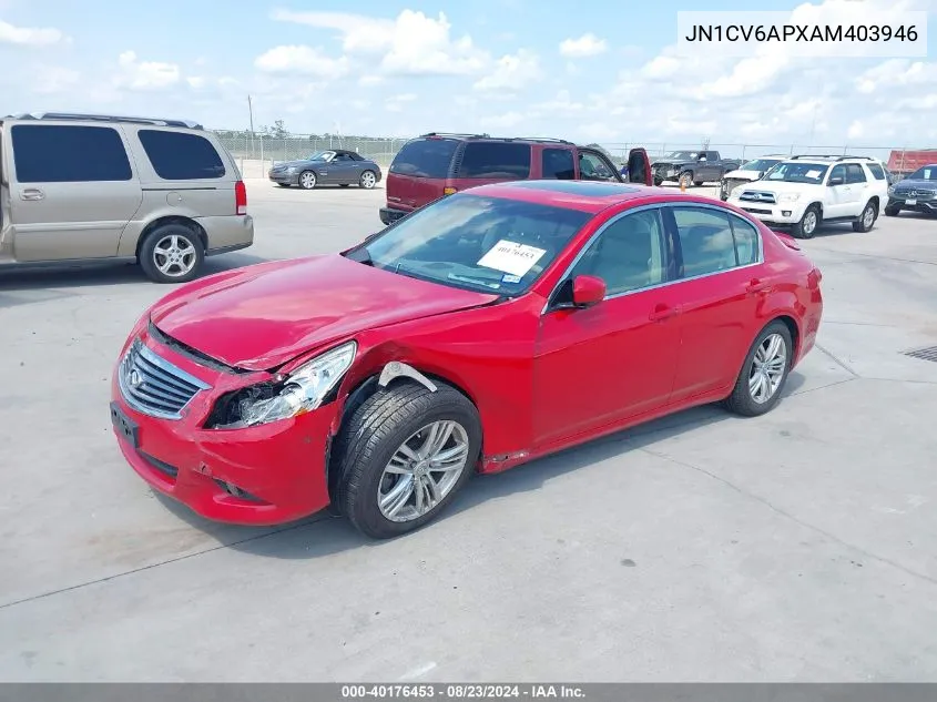 2010 Infiniti G37 Journey VIN: JN1CV6APXAM403946 Lot: 40176453