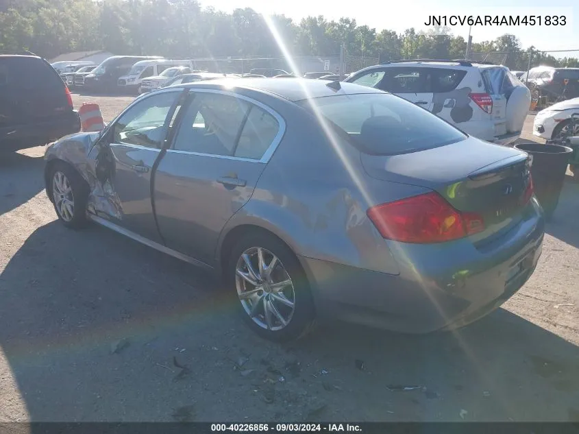 2010 Infiniti G37X VIN: JN1CV6AR4AM451833 Lot: 40226856