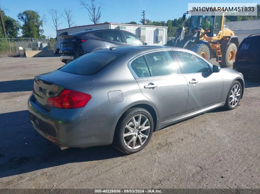 2010 Infiniti G37X VIN: JN1CV6AR4AM451833 Lot: 40226856