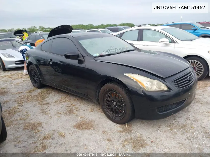 2010 Infiniti G37X VIN: JN1CV6EL7AM151452 Lot: 40497919