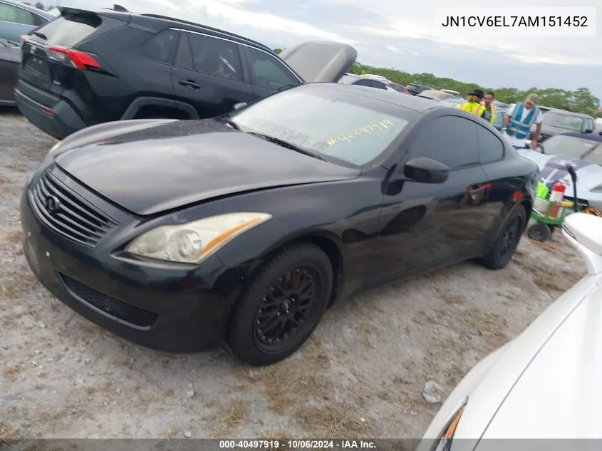 2010 Infiniti G37X VIN: JN1CV6EL7AM151452 Lot: 40497919