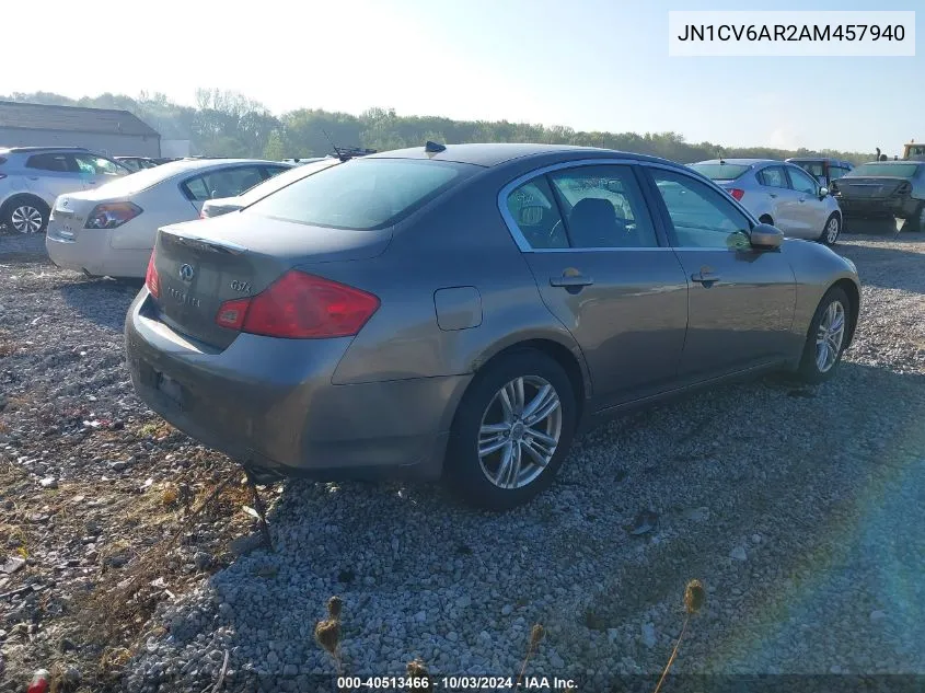 2010 Infiniti G37X VIN: JN1CV6AR2AM457940 Lot: 40513466