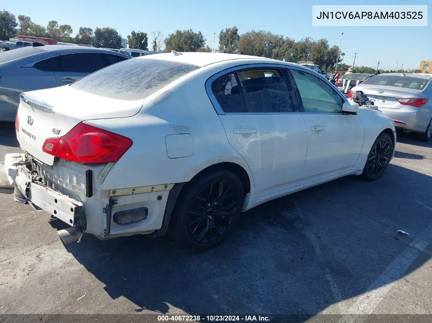 2010 Infiniti G37 Journey VIN: JN1CV6AP8AM403525 Lot: 40672238