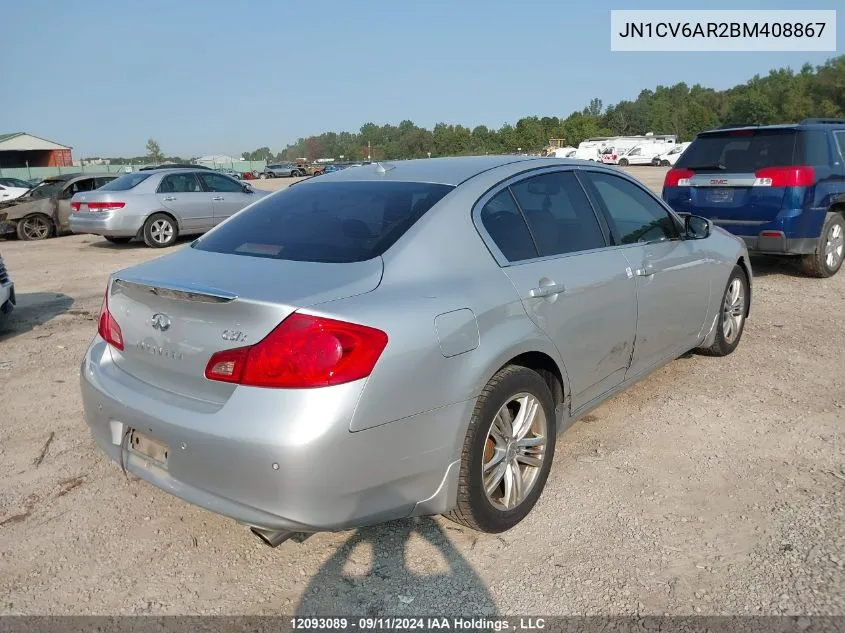 2011 Infiniti G37X VIN: JN1CV6AR2BM408867 Lot: 12093089