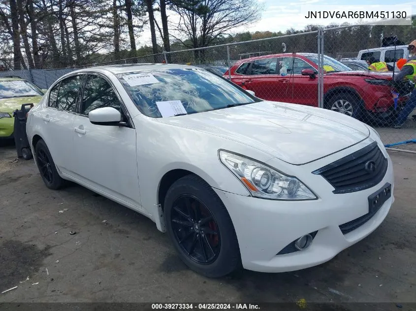 2011 Infiniti G25X VIN: JN1DV6AR6BM451130 Lot: 39273334