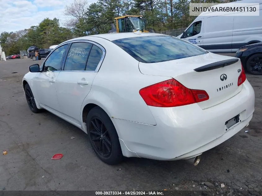 2011 Infiniti G25X VIN: JN1DV6AR6BM451130 Lot: 39273334