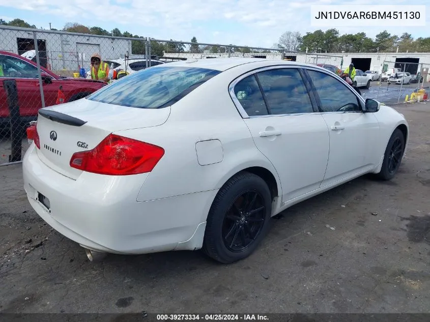 2011 Infiniti G25X VIN: JN1DV6AR6BM451130 Lot: 39273334