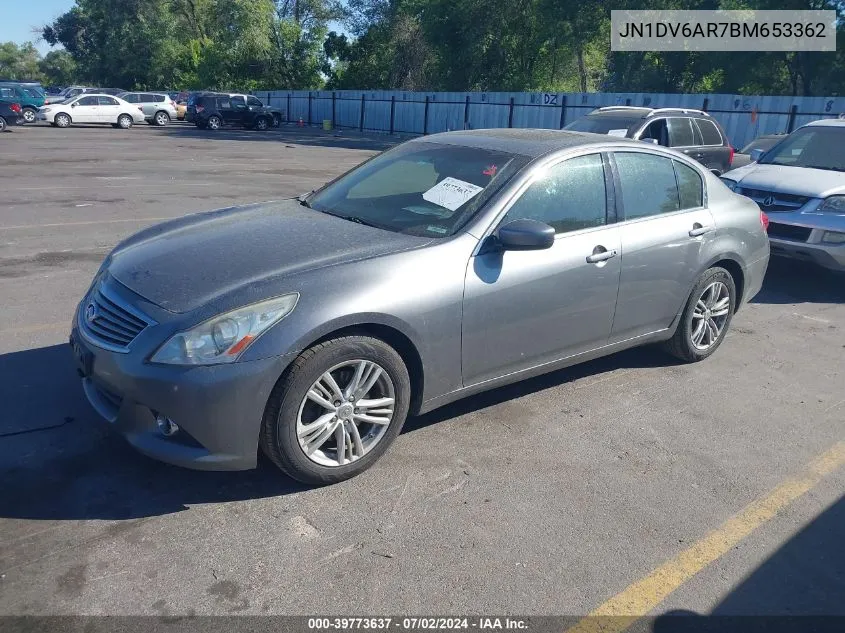 2011 Infiniti G25X VIN: JN1DV6AR7BM653362 Lot: 39773637