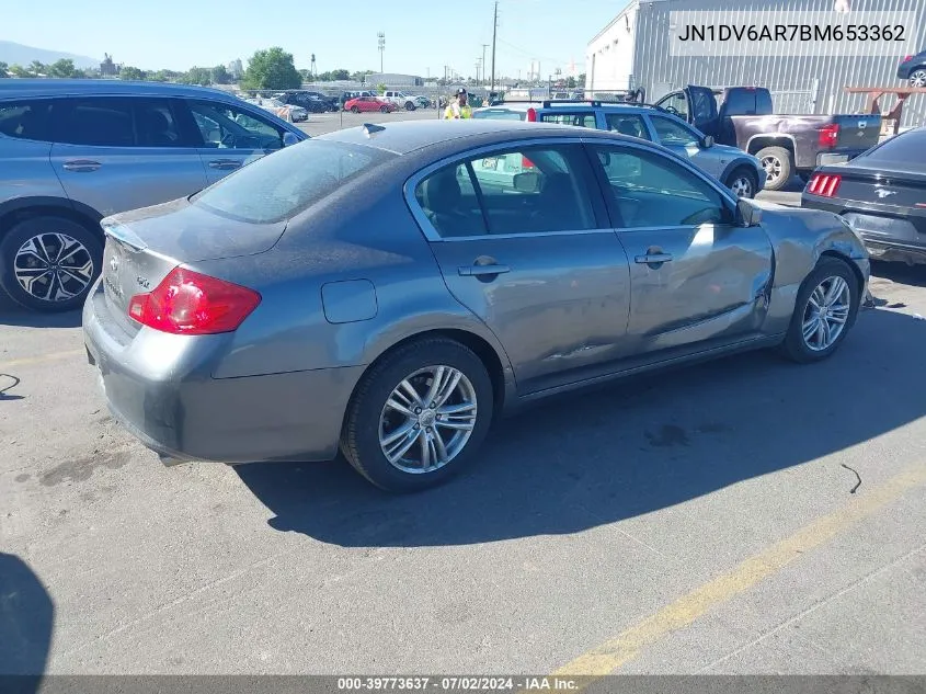 2011 Infiniti G25X VIN: JN1DV6AR7BM653362 Lot: 39773637