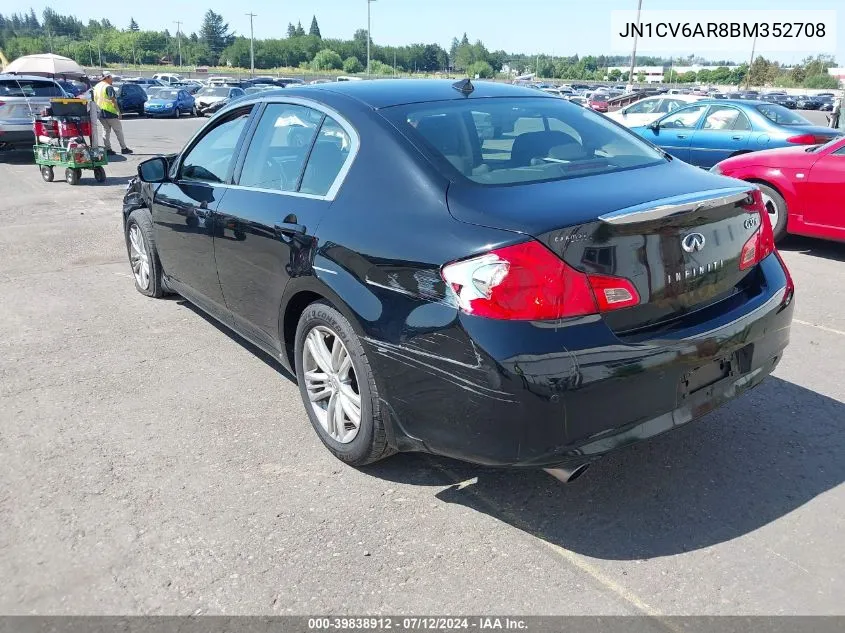 2011 Infiniti G37X VIN: JN1CV6AR8BM352708 Lot: 39838912