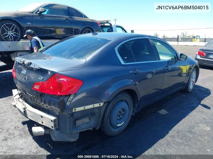 2011 Infiniti G37 Journey VIN: JN1CV6AP6BM504015 Lot: 39881686