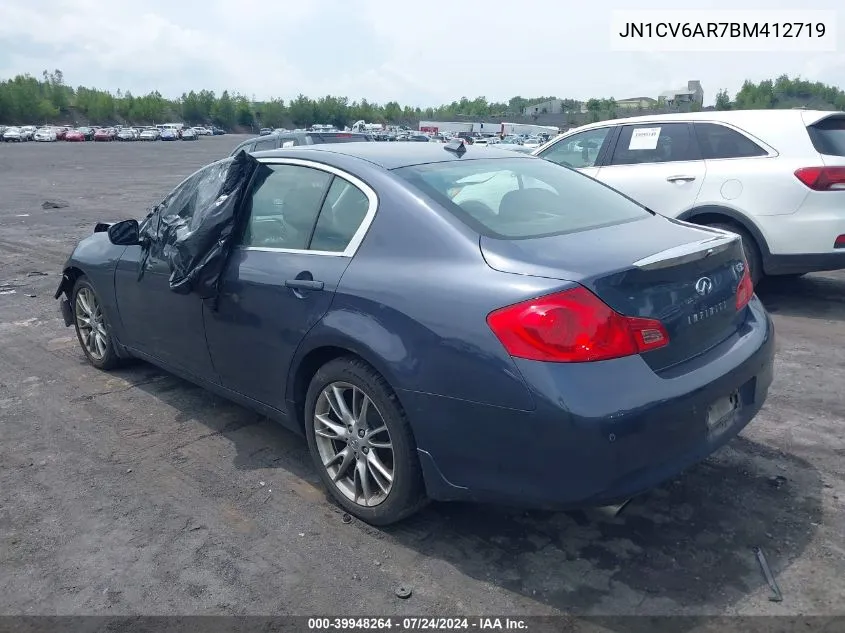 2011 Infiniti G37X VIN: JN1CV6AR7BM412719 Lot: 39948264