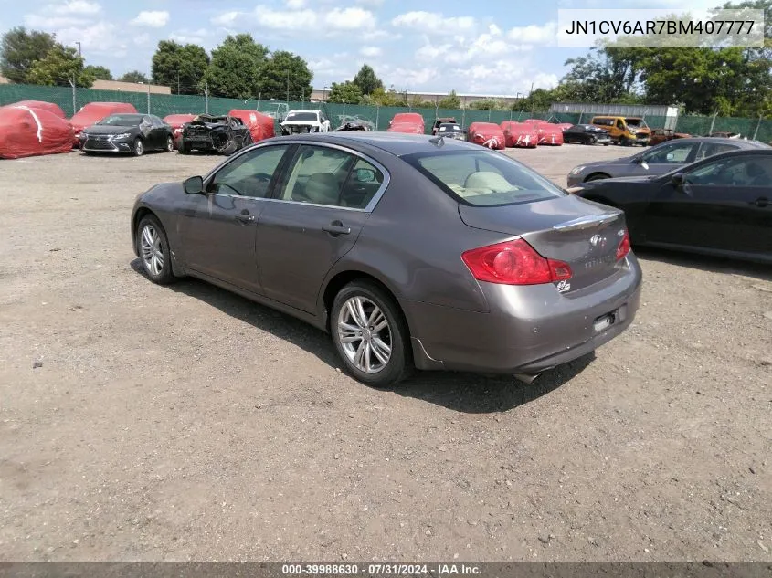 2011 Infiniti G37X VIN: JN1CV6AR7BM407777 Lot: 39988630