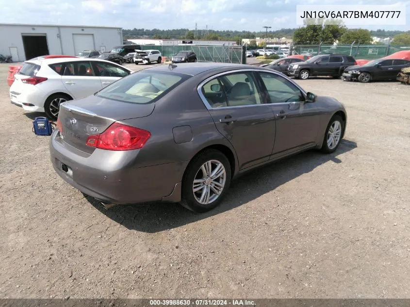 2011 Infiniti G37X VIN: JN1CV6AR7BM407777 Lot: 39988630