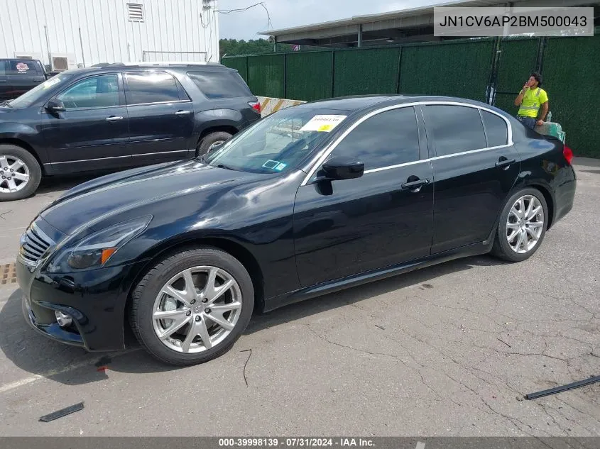 2011 Infiniti G37 Journey VIN: JN1CV6AP2BM500043 Lot: 39998139