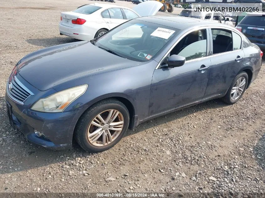 2011 Infiniti G37X VIN: JN1CV6AR1BM402266 Lot: 40101691