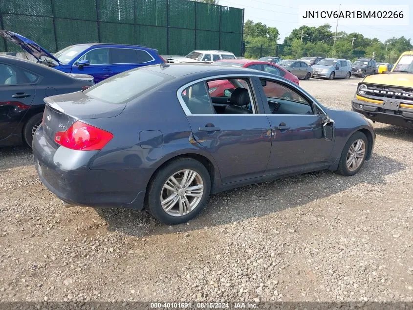 2011 Infiniti G37X VIN: JN1CV6AR1BM402266 Lot: 40101691