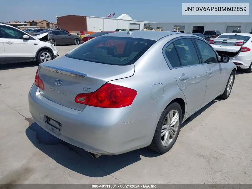 2011 Infiniti G25 Journey VIN: JN1DV6AP5BM602859 Lot: 40111501