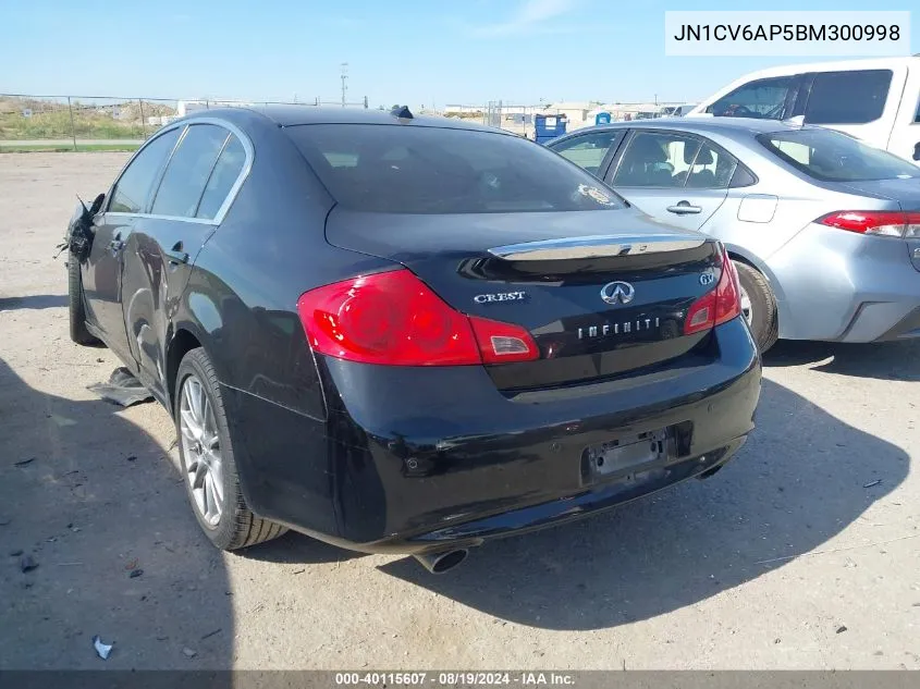 2011 Infiniti G37 Journey VIN: JN1CV6AP5BM300998 Lot: 40115607