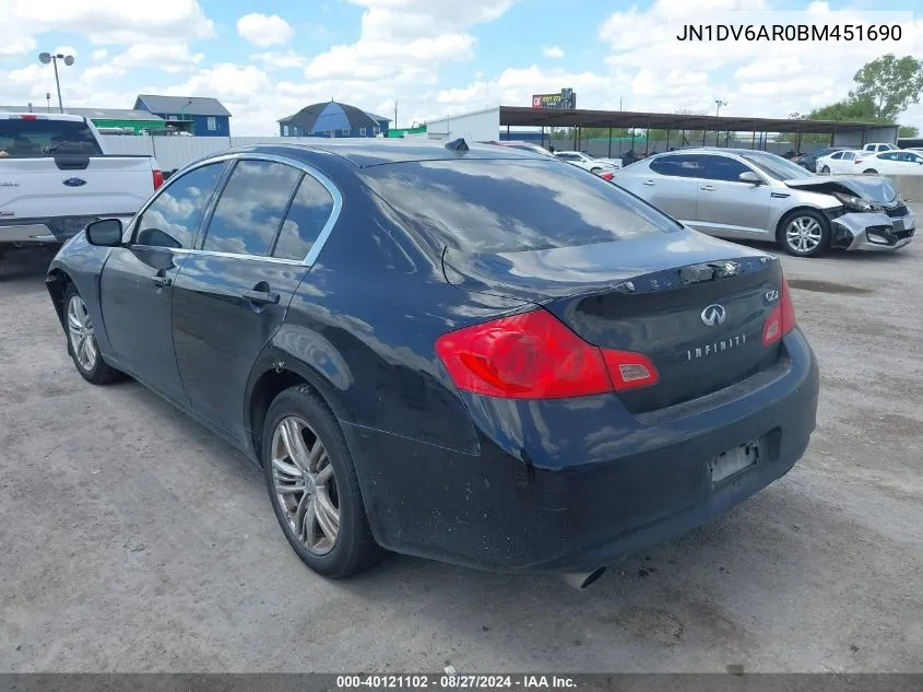 2011 Infiniti G25X VIN: JN1DV6AR0BM451690 Lot: 40121102