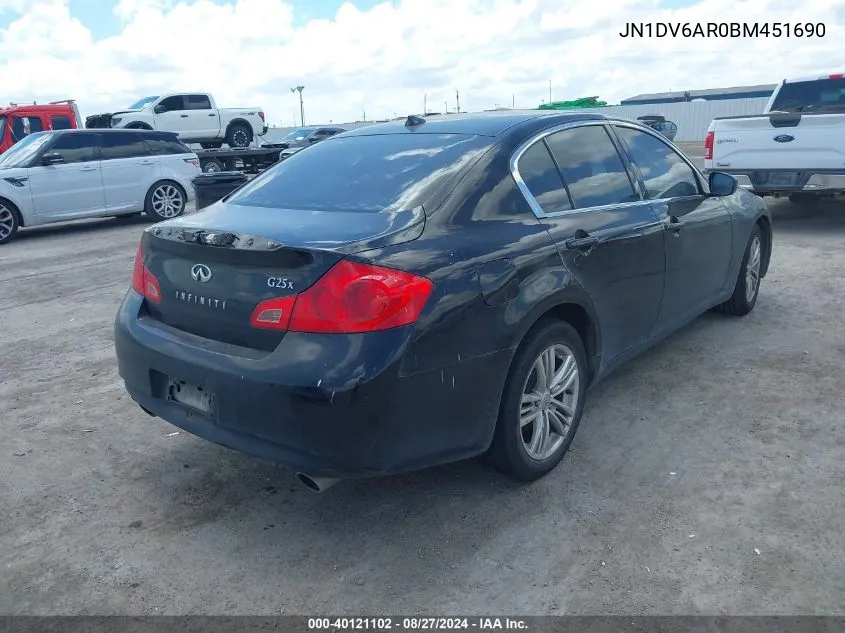 2011 Infiniti G25X VIN: JN1DV6AR0BM451690 Lot: 40121102