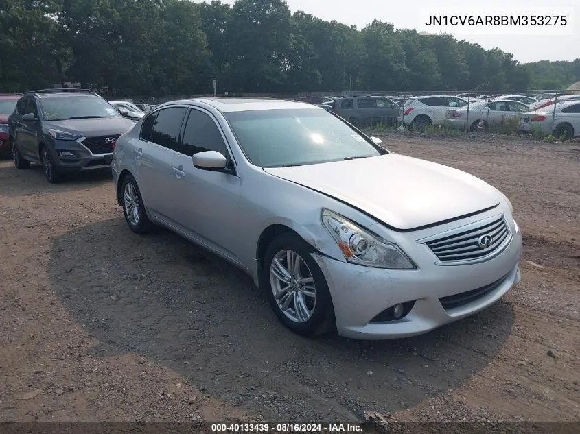 2011 Infiniti G37X VIN: JN1CV6AR8BM353275 Lot: 40133439