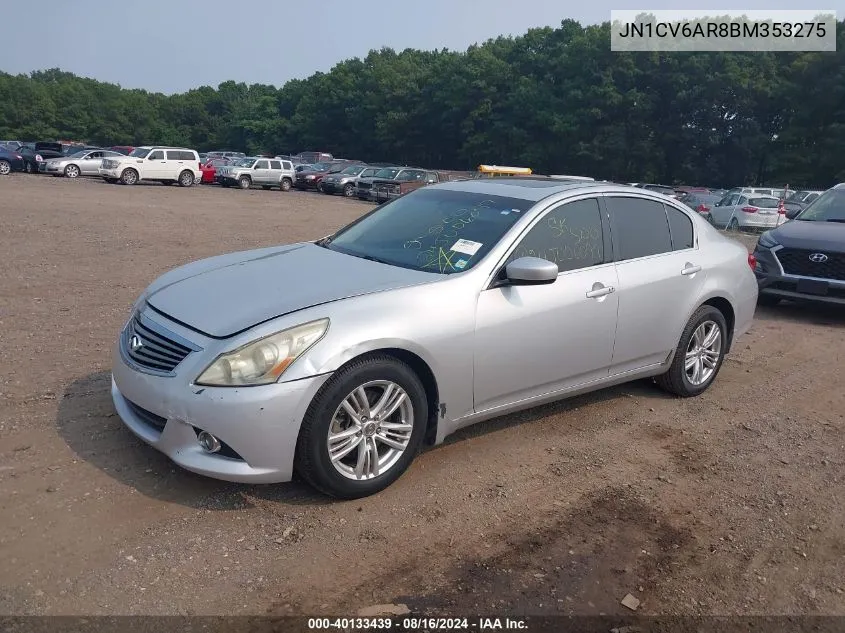 2011 Infiniti G37X VIN: JN1CV6AR8BM353275 Lot: 40133439