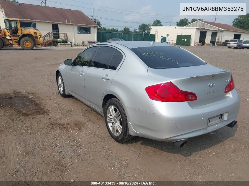 2011 Infiniti G37X VIN: JN1CV6AR8BM353275 Lot: 40133439