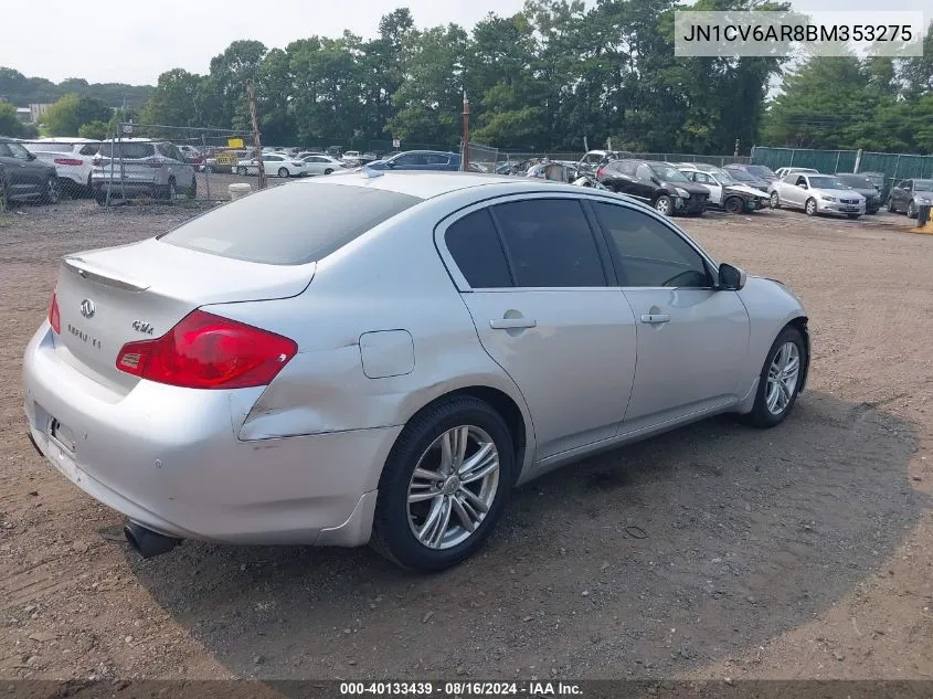 2011 Infiniti G37X VIN: JN1CV6AR8BM353275 Lot: 40133439