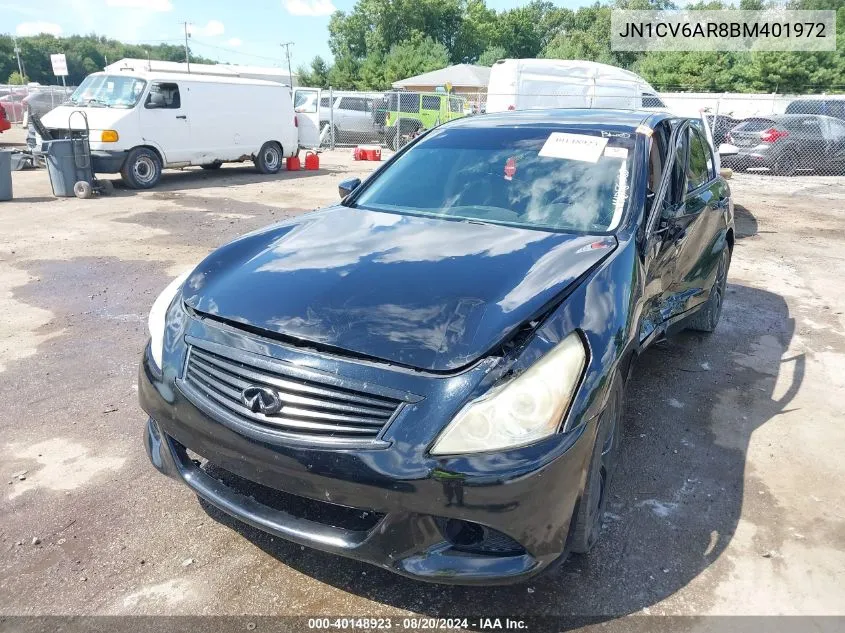 2011 Infiniti G37X VIN: JN1CV6AR8BM401972 Lot: 40148923