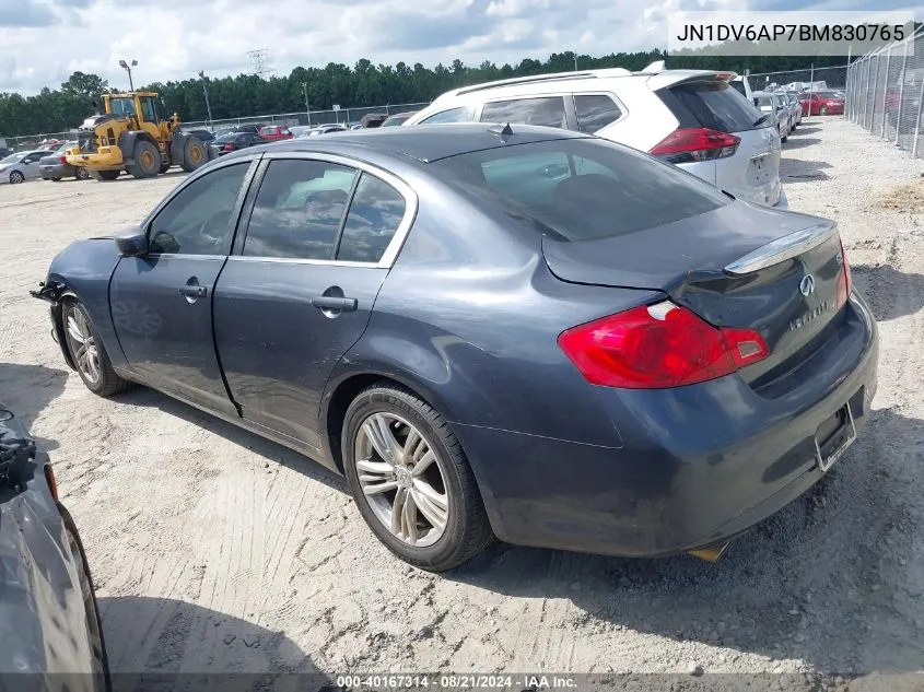 2011 Infiniti G25 Journey VIN: JN1DV6AP7BM830765 Lot: 40167314