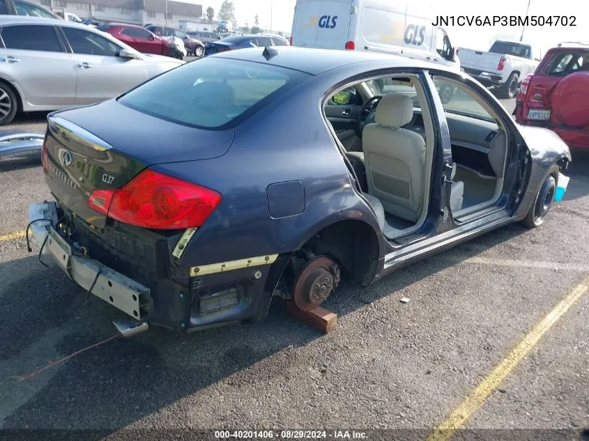 2011 Infiniti G37 Journey VIN: JN1CV6AP3BM504702 Lot: 40201406