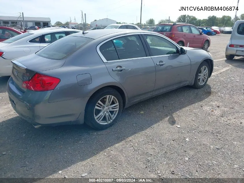 2011 Infiniti G37X VIN: JN1CV6AR0BM406874 Lot: 40210007