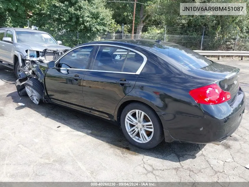 2011 Infiniti G25X VIN: JN1DV6AR9BM451087 Lot: 40260230