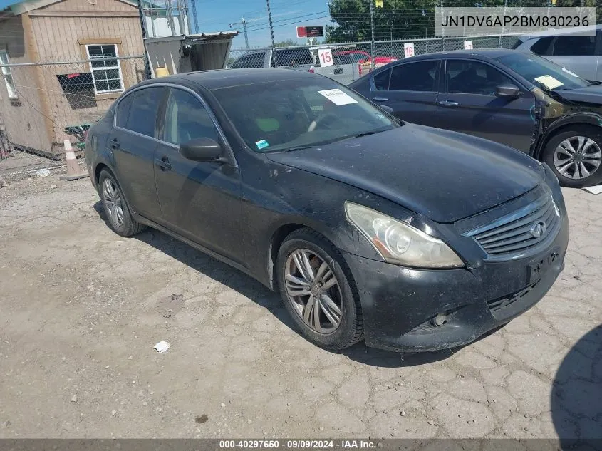 2011 Infiniti G25 Journey VIN: JN1DV6AP2BM830236 Lot: 40297650