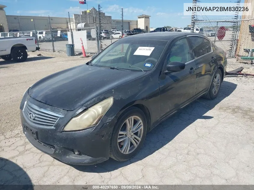 2011 Infiniti G25 Journey VIN: JN1DV6AP2BM830236 Lot: 40297650