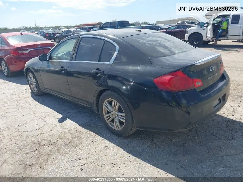 2011 Infiniti G25 Journey VIN: JN1DV6AP2BM830236 Lot: 40297650