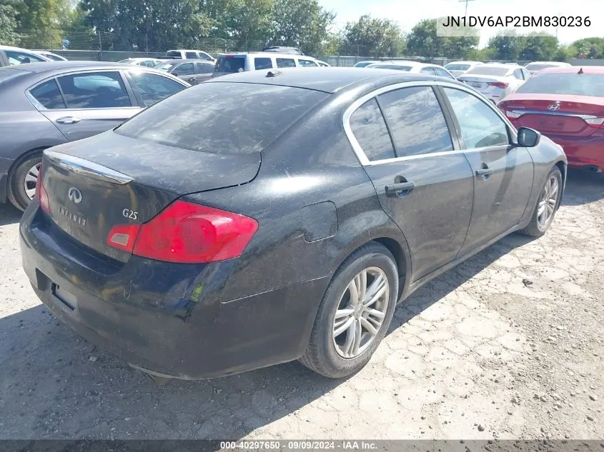 2011 Infiniti G25 Journey VIN: JN1DV6AP2BM830236 Lot: 40297650